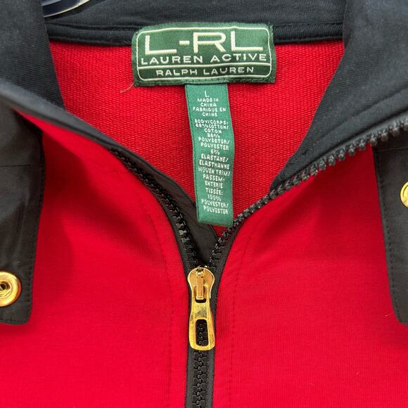 Ralph Lauren Active LRL Jacket Women's L Red Black Full Zip Hooded Preppy Luxury - Picture 2 of 12